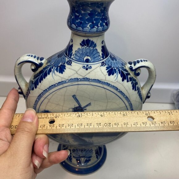 RARE ANTIQUE DUTCH DELFT HOLLAND PORCELEYNE FLES VASE DUTCH SCENERY Windmill - Picture 14 of 16